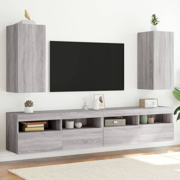Móveis TV parede com luzes LED 2 uds cinza Sonoma 30.5x35x70 cm D