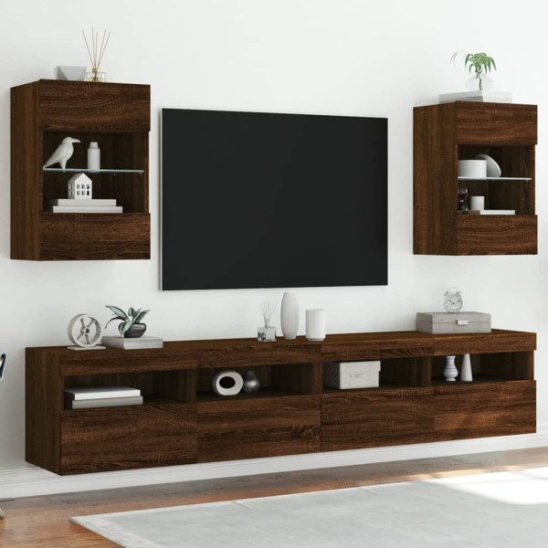Muebles TV de pared luces LED 2 uds roble marrón 40x30x60.5 cm D