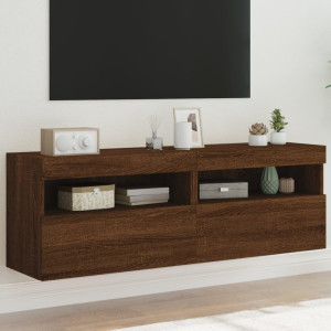 Muebles TV de pared luces LED 2 uds roble marrón 60x30x40 cm D