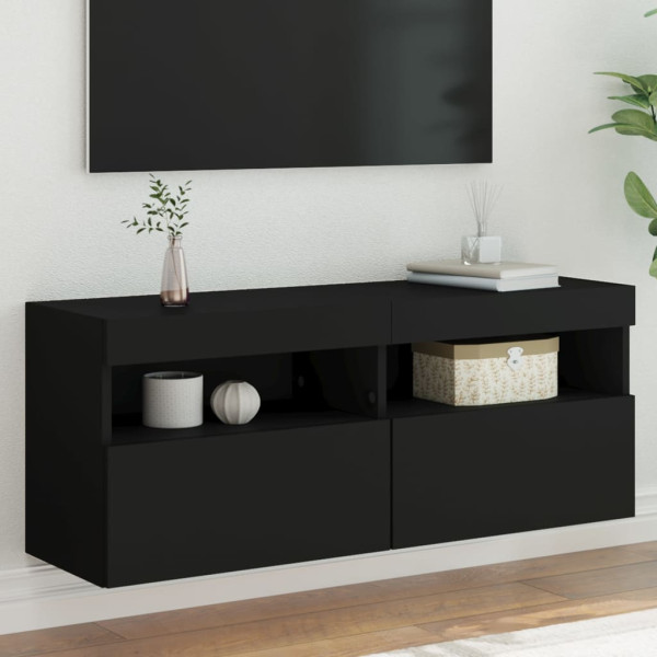 Mobiliário de TV de parede com luzes LED pretas 100x30x40 cm D