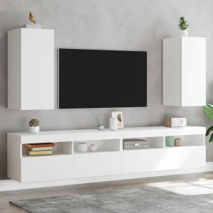 Muebles de TV de pared con luces LED 2 uds blanco 30.5x35x70 cm D