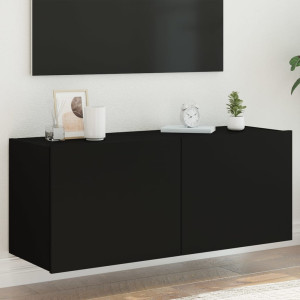 Mueble de TV de pared con luces LED negro 100x35x41 cm D