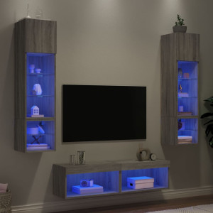 Muebles TV pared con LED 6 pzas madera ingeniería gris Sonoma D