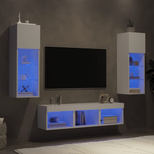 Muebles de TV de pared con LED 5 pzas madera ingeniería blanco D