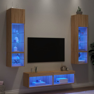 Muebles TV pared con LED 6 pzas madera ingeniería roble Sonoma D