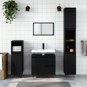 Juego de muebles de baño 3 pzas madera contrachapada negro D