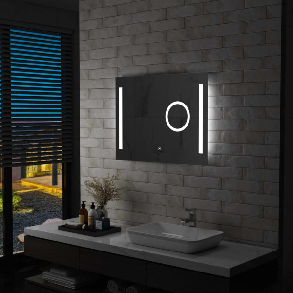 Espelho de parede de banho com sensor LED e tátil 80x60 cm D