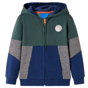 Sudadera infantil con capucha y cremallera verde oscuro 116 D