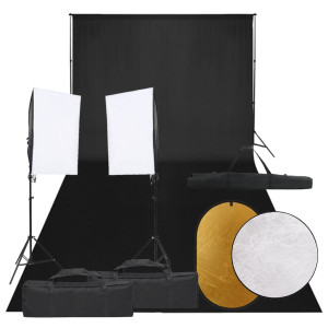 Kit de estúdio fotográfico com conjunto de luzes. fundo e refletor D