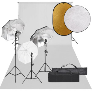 Kit de estúdio fotográfico com conjunto de luzes. fundo e refletor D