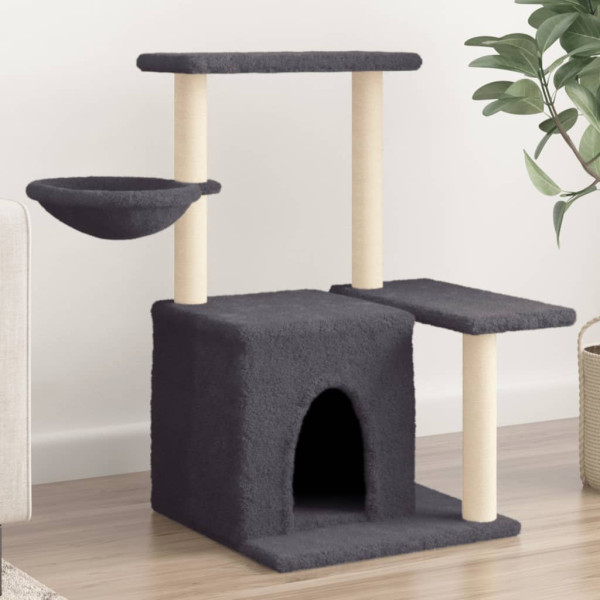 Raspador para gatos com postes de sisal cinza escuro 83 cm D