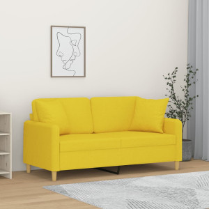 Sofá de 2 plazas con cojines tela amarillo claro 140 cm D