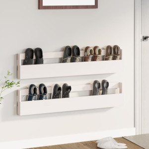 Estantes zapatos de pared 2 uds madera pino blanco 110x9x23cm D