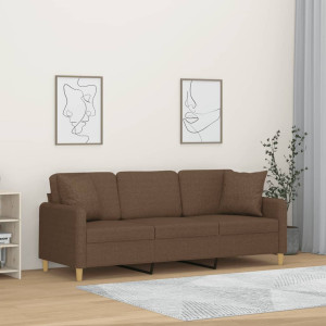 Sofá de 3 plazas con cojines tela marrón 180 cm D