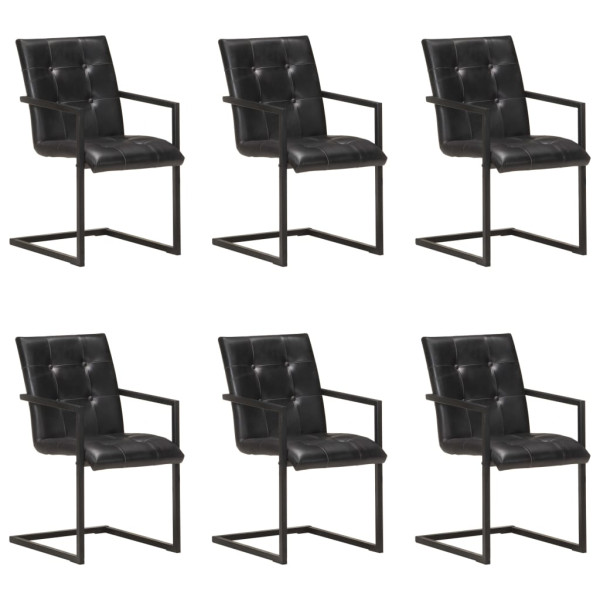 Cadeiras de jantar cantilever 6 unidades em couro genuíno preto D