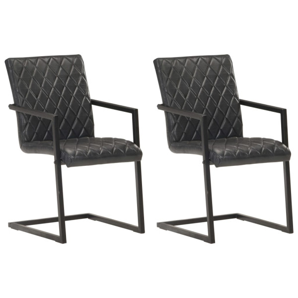 Cadeiras de jantar cantilever 2 unidades em couro genuíno preto D
