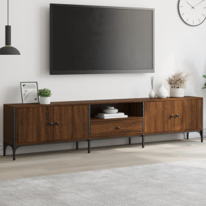 Mueble de TV cajón madera ingeniería roble marrón 200x25x44 cm D