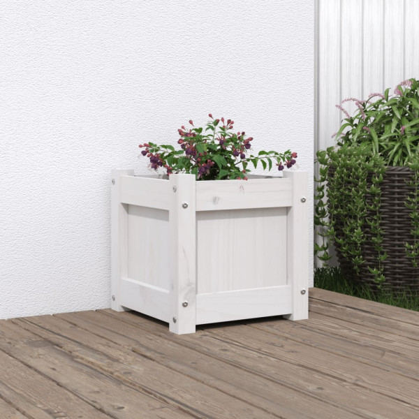 Jardinera de madera maciza de pino blanca 31x31x31 cm D