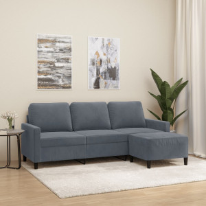 Sofá de 3 plazas con taburete de terciopelo gris oscuro 180 cm D