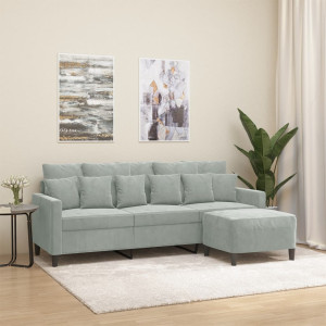 Sofá de 3 plazas con taburete de terciopelo gris claro 180 cm D