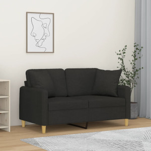 Sofá de 2 plazas con cojines tela negro 120 cm D