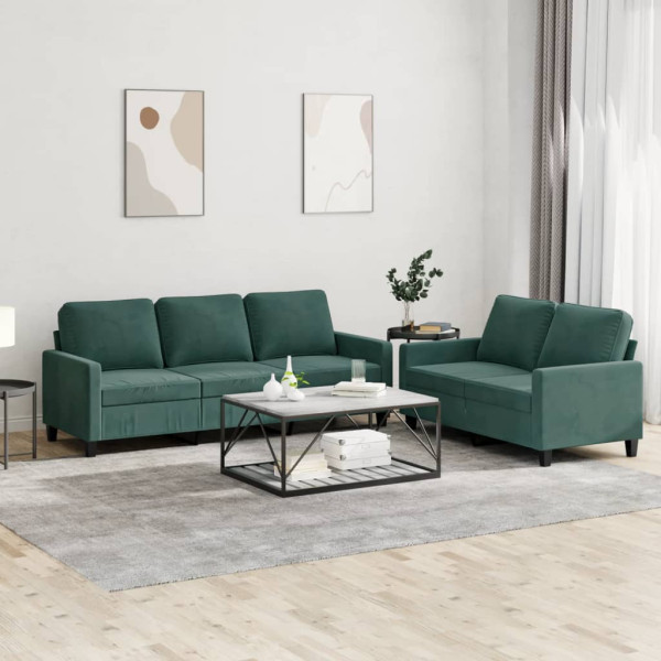 Conjunto de sofá de 2 peças em veludo verde escuro com almofadas D