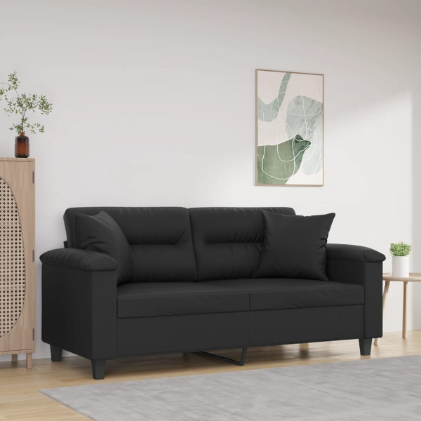 Sofá de 2 lugares com almofadas de couro sintético preto 140 cm D