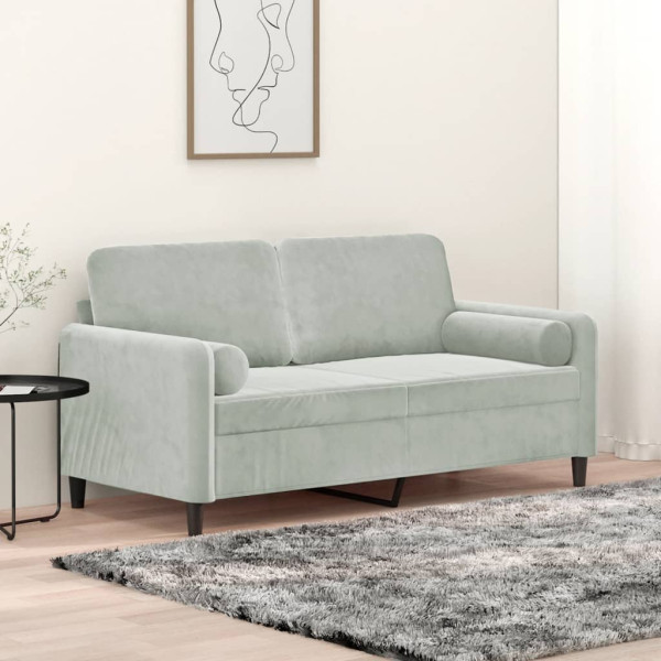 Sofá de 2 lugares com almofadas de veludo cinza claro 140 cm D