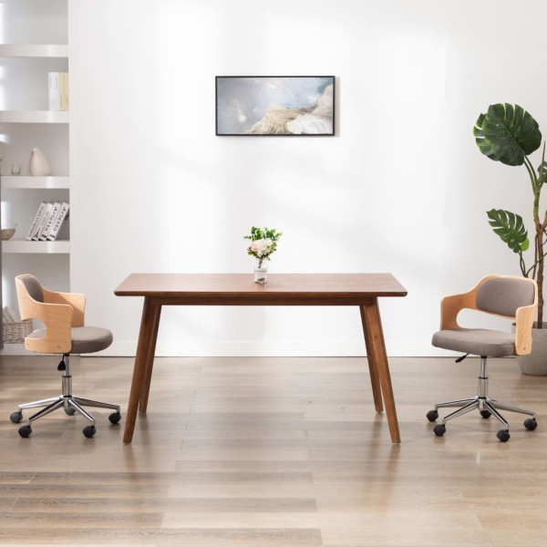 Cadeiras de mesa giratórias 2 s madeira curva tecido cinza taupe D