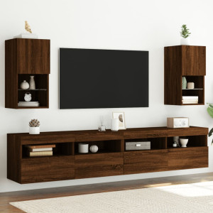 Muebles para TV con luces LED 2 uds roble marrón 30.5x30x60 cm D