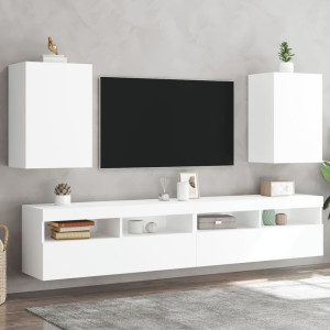 Muebles TV de pared 2 uds madera ingeniería blanco 100x30x30 cm D