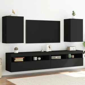 Muebles TV de pared 2 uds madera ingeniería negro 40.5x30x60 cm D