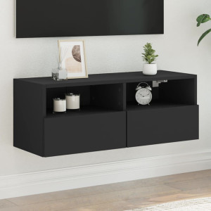 Mueble de pared para TV madera de ingeniería negro 80x30x30 cm D