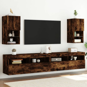 Muebles para TV con luces LED 2 uds roble ahumado 30.5x30x60 cm D