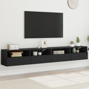 Muebles de pared TV 2 uds madera ingeniería negro 100x30x30 cm D