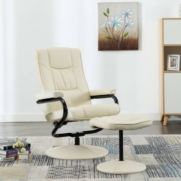 Sillón para TV con reposapiés cuero sintético crema D