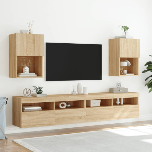 Muebles de TV con luces LED 2 uds roble Sonoma 40.5x30x60 cm D