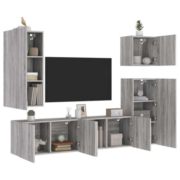 Muebles de TV de pared 5 pzas madera de ingeniería gris Sonoma D