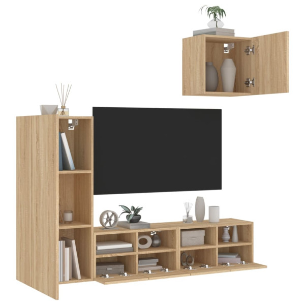 Muebles de TV de pared 4 pzas madera de ingeniería roble Sonoma D