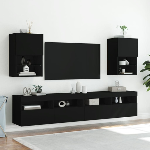 Muebles de TV con luces LED 2 uds negro 40.5x30x60 cm D