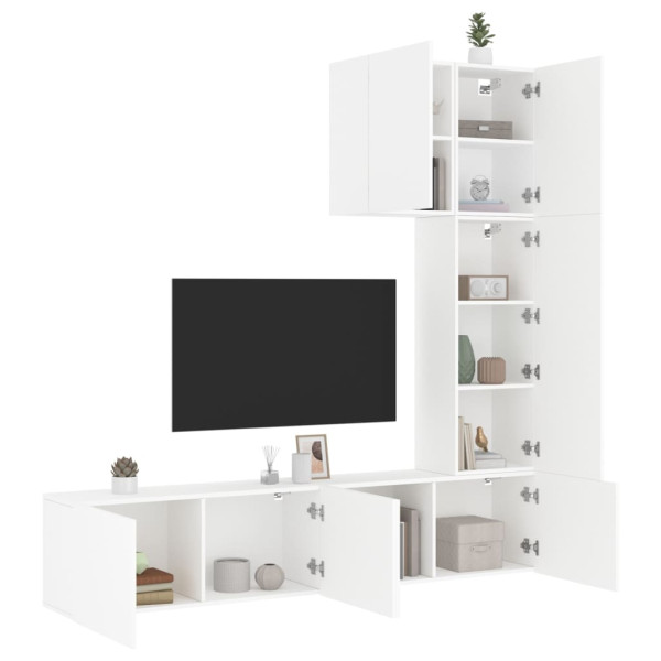 Muebles de TV de pared 5 piezas madera de ingeniería blanco D