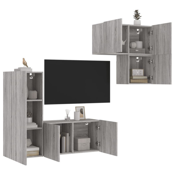 Muebles de TV de pared 4 pzas madera de ingeniería gris Sonoma D