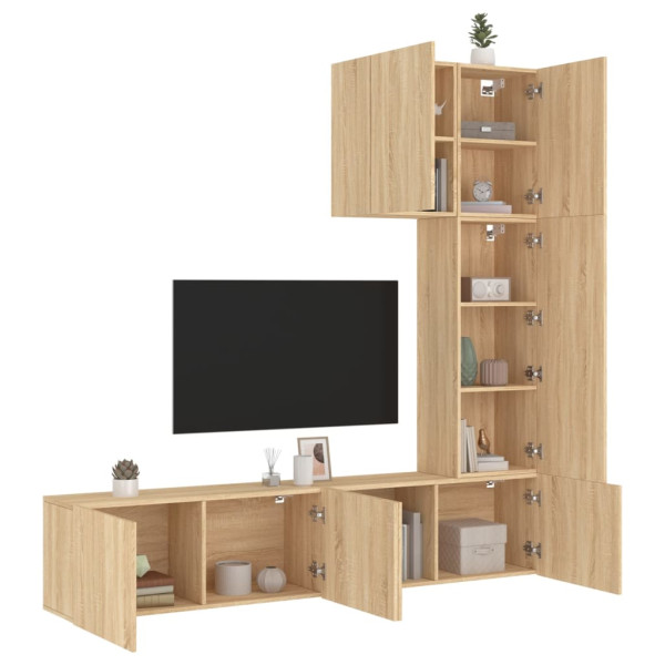 Muebles de TV de pared 5 pzas madera de ingeniería roble Sonoma D