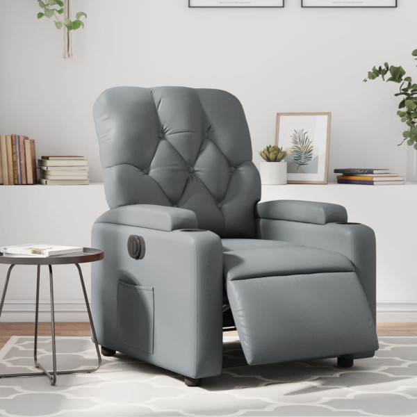 Cadeira elétrica reclinável de couro sintético cinza D
