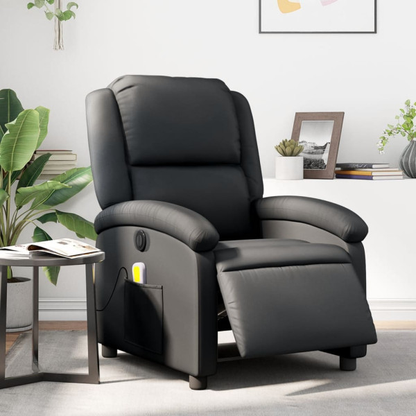 Assento reclinável de massagem elétrica de couro preto genuíno D