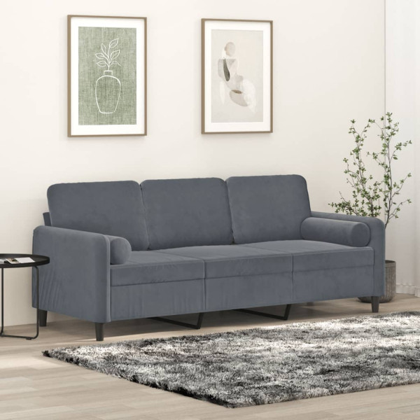 Sofá 3 -seat com almofadas de veludo cinza escuro 180 cm D