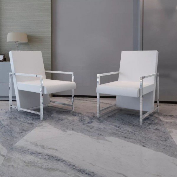 Armchairs 2 unidades de cromo estrutura de couro sintético branco D