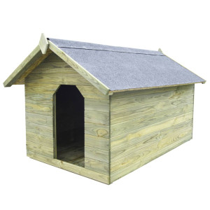 Casinha de cachorro de jardim com telhado aberto em madeira de pinho impregnada D