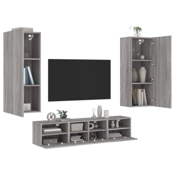 Muebles de TV de pared 5 pzas madera de ingeniería gris Sonoma D