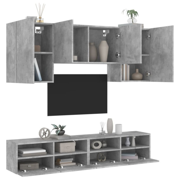 Muebles de TV de pared 5 pzas madera ingeniería gris hormigón D
